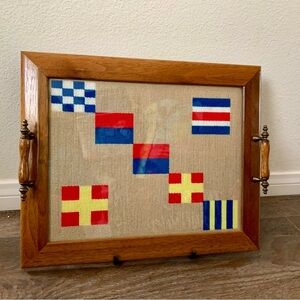 Vintage Decorative Wood Tray With  Embroidery Insert 14/17 Inch